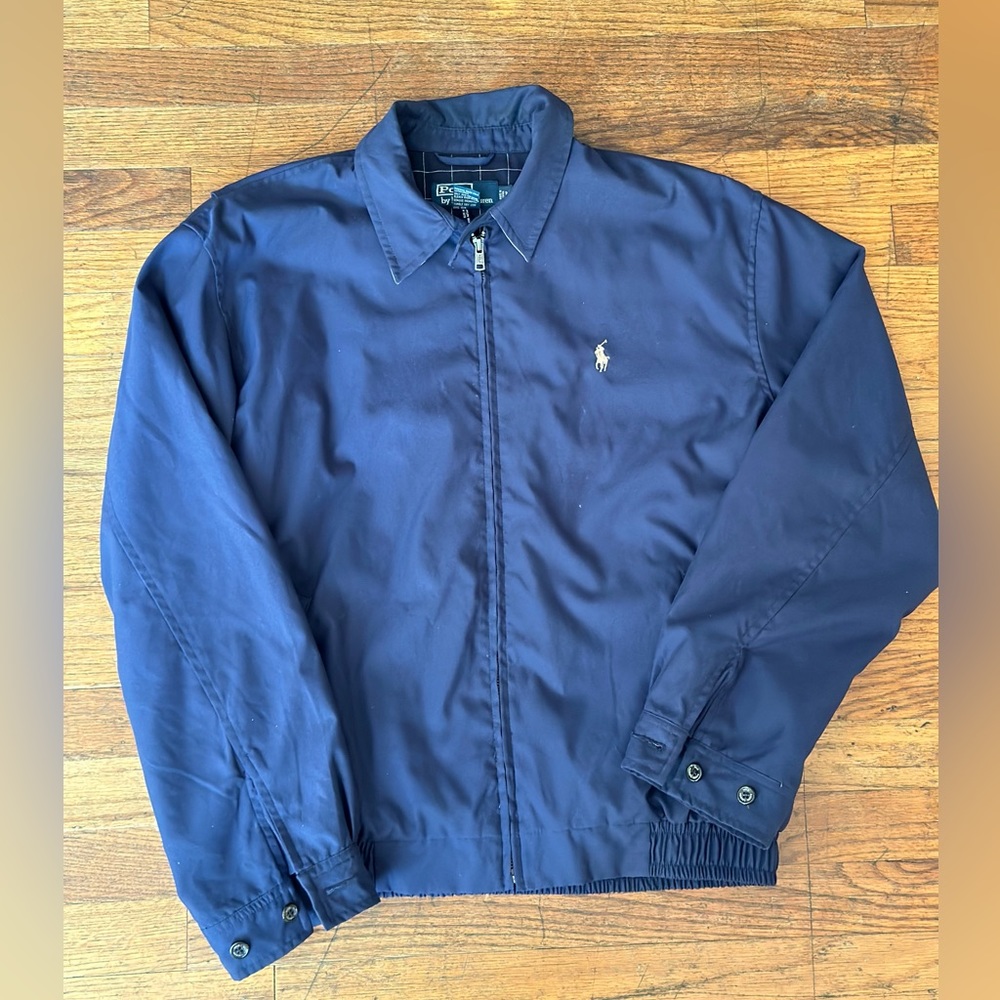 Polo Ralph Lauren Harrington Bomber Jacket Mens M Navy Plaid Full Zip